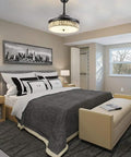 Crystal Ceiling Fan Lights With Remote Retractable Blades 42-Inch Black Chandelier Ceiling Fan in modern bedroom setting
