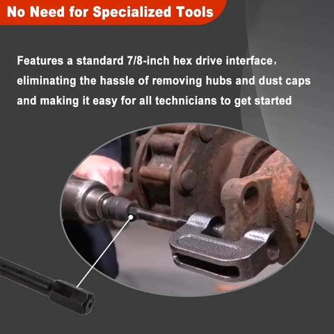 Beefy 10 Ton Brake Anchor Pin Press 16002 for Class 6-8 semi trucks tool demonstrating pin removal on truck wheel assembly.
