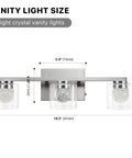 Three Light Dimmable Modern Vanity Light Fixture In Brushed Nickel With Globe Crystal Glass Over Mirror dimensions image