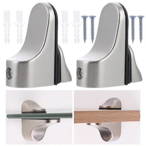 4 Pack Adjustable Floating Glass Shelf Brackets Zinc Alloy Clamp Mounts For Wall Shelves And Bookshelves, Smooth Finish