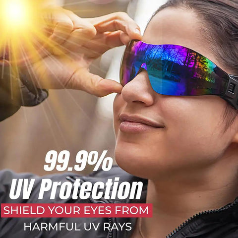 Person wearing Mirage Vented Safety Goggles With Adjustable Elastic Band And Protective Pouch For Outdoor Activities UV Protection Blue Mirror Lenses Dustproof Design For Men And Women outdoors.