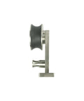 Side view of top-mounted roller from Ten Foot Stainless Steel Sliding Barn Door Hardware Kit With Double Track And Top Mounted Rollers