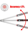 Digital Torque Wrench Half Inch Drive Beefy Pro Grade with Buzzer and LED Indicator showing accuracy and rotation angles.