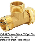 Brass 3/4 Inch GHT Tee Hose Fitting With Male X Male X Swivel Female, Go-To Garden Hose Tee Connector, 2 Pack, Durable Watering Fitting For Outdoor Faucets, Sprinklers, Nozzles, Timers. 3/4 in brass GHT tee fitting with male and female threads