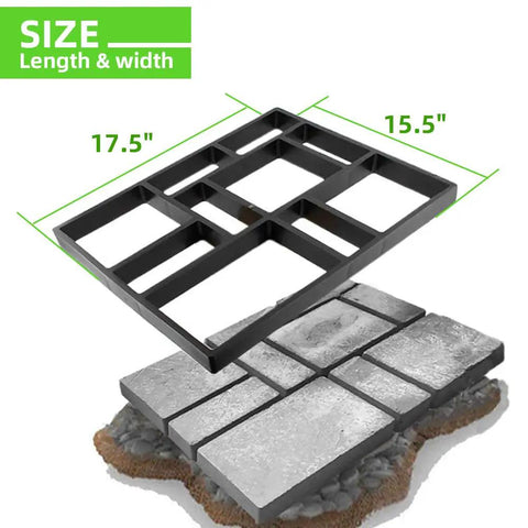 Reusable Concrete Path Mold Set 17.5 x 15.5 x 1.5 Inches 10 Grid Walk Path Maker above finished stepping stone slab