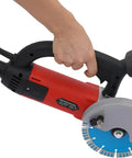Super Tough 3000W Corded Electric Concrete Saw With Integrated Water Pump And Blazing 7000 RPM Motor for easy grip and maneuverability.