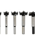 Heavy Duty 5 Piece Forstner Bit Set Premium Carbon Steel Woodworking Drill Bits for crisp holes in various sizes.