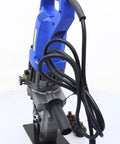 Side view of 110V Electric Hydraulic Hole Punch Machine With Five Dies For Metal Plates Angle Iron Copper Aluminum And Steel Pro Grade Includes Foot Switch For Hands Free Punching Holes From 6.5mm To 20.5mm