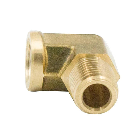 Legines brass 90-degree elbow close-up, 1/8 in NPT male x 1/8 in NPT female forged pipe fitting, pack of 2