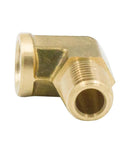 Side view of Vis forged brass 90-degree street elbow, 1/8in NPT female x 1/8in NPT male, pack of 5