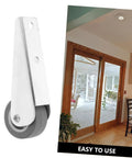 Smooth As Butter Sliding Door Rollers Straight Up Sturdy Barn Door Wheels close-up of galvanized nylon casters for easy installation.