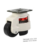 Heavy Duty 4 Pack Swivel Leveling Casters For Workbench And Equipment Transport Featuring Beefed Up Load Capacity And Adjustable Base Plates. Close-up view of one caster with a flat plate.