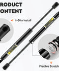 Heavy Duty Trunk Lid Lift Supports Gas Springs Shocks For Buick Century 2000 To 2005, Buick Regal 1999 To 2004, Oldsmobile Intrigue 1998 To 2002 With Spoiler, Easy Install And Precise Operation, Durable Replacement Lift Supports showing product features and in-situ install diagram.