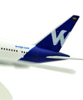 1:400 Die Cast B787 Wingo Airplane Model Collectible showing close-up of tail fin with realistic detailing.