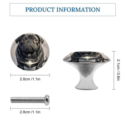 Two Pack Totally Cute Black Pug Dog Cabinet Knobs In Antique Stainless Steel Round Drawer Handles For Kitchen Cabinets Dressers And Furniture Premium Finish Easy Install Stylish Hardware Decor, 2.8cm
