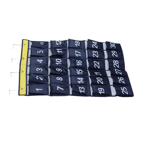 Slick Heavy Duty 30 Pocket Wall Hanging Storage Bag Oxford Cloth Organizer in navy blue, measuring 31x24 inches, designed for everyday items.