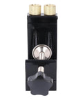 Front view of Aluminum Pocket Hole Jig Set For DIY Woodworking With Inclined Drilling Positioner, black and gold components.