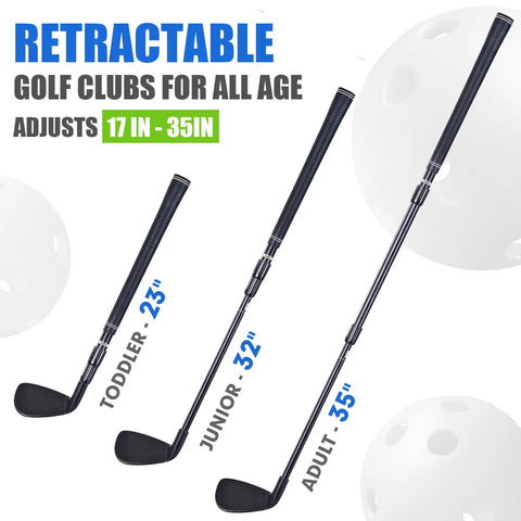 Retractable Metal Shaft Golf Chip Club with Durable ABS Head, adjustable 17-35 in, suitable for toddler, junior, and adult players