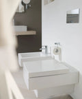 Modern bathroom with wall-mounted Vero White Toilet Seat And Cover With Stainless Steel Hinges And Soft Close Durable Bathroom Upgrade