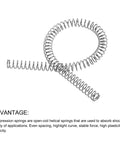 Stainless steel coil spring, silver tone, open-coil design, single spring