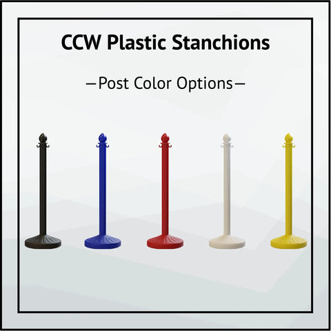 Yellow Plastic Stanchions 2.5 Inch Diameter 40 Inch Height 6 Pack Crowd Control Barriers displayed with color options