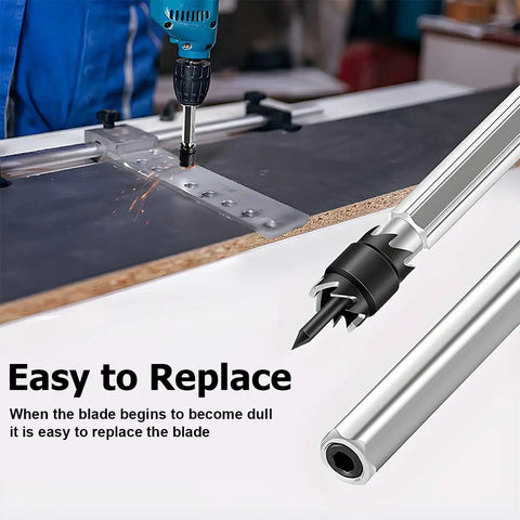 14-Piece Car Spot Weld Cutter Set With 3/8 Inch HSS Drill Bits in use for weld removal on metal surface