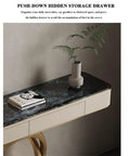 Dead Fresh Modern Console Table With Two Sneaky Push Down Drawers Heavy Duty Industrial Metal Frame Entryway Stand Goes Hard Behind The Couch In Sleek Black Finish Style with hidden drawer and decorative vase.
