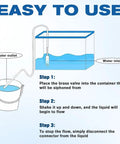 Diagram showing how to use Heavy Duty Gas Siphon Hose Pump For Dead Simple Fuel And Water Transfer Featuring Half Inch Bore.