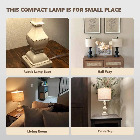 Rustic Farmhouse Table Lamp Set Of 2 In Antique Grey With White Fabric Shade Modern Irregular Geometric Resin Base Cozy Home Vibe For Living Room Or Bedroom Nightstand Lighting Vintage Chic Contemporary Decor Lamps