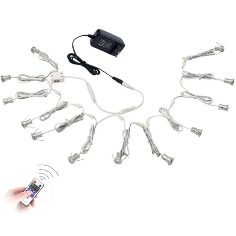Linkable LED Under Cabinet Lights 12V Recessed Mini Downlights Kit Dimmable With Remote Control ETL Listed Wall Plug setup