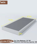 Twin Box Spring Low Profile Heavy Duty Platform Mattress Foundation Built Tough For Firm Support And Straight Up Comfy Nights That Will Kick Your Sleep Game Off The Chain, showing dimensions and capacity.