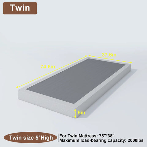 Twin Box Spring Low Profile Heavy Duty Platform Mattress Foundation Built Tough For Firm Support And Straight Up Comfy Nights That Will Kick Your Sleep Game Off The Chain, showing dimensions and capacity.