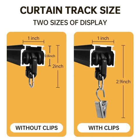 Heavy Duty Ceiling Curtain Track System With Clips, Silent Smooth Aluminum Rail, 9ft black track size with and without clips