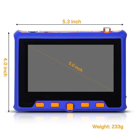 Front view of Portable Wrist CCTV Tester With 5 Inch LCD Screen, HDMI In, VGA In, Handy Camera Debugging Helper for AHD CVI TVI.