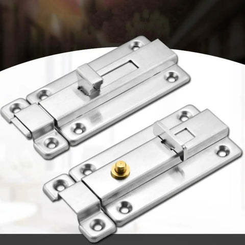 Top Shelf Stainless Steel Gate Latch With Automatic Spring Mechanism showing two heavy duty latches for secure yard access.