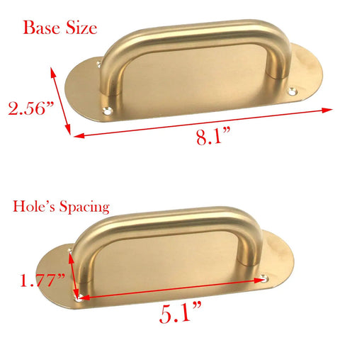 Gold Oval Base 304 Stainless Steel Door Pull Handles Set Durable Heavy Duty 8 Inch Built Tough Satin Finish For Glass Doors Fire Doors Entrance And Exit 2 Pack, 8.1in base size