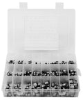 400 Pcs Electrolytic Capacitors Assortment Kit With 24 Values And 24 Types SMD Bypass Low Frequency Aluminum Caps Includes Storage Box 1uF To 1000uF Perfect For Hobbyists And Pro Electronics Repair, showing organized capacitors in labeled storage box.