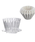 Straight Fire Premium Glass Pour Over Coffee Dripper Boasts Crystal Eye Viewing Window Holds One To Two Cups with white filter.
