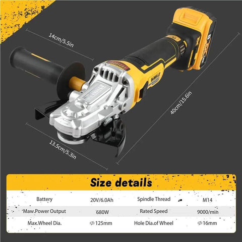 Compact 20V Cordless Angle Grinder with Brushless Motor and 125mm Disc for Kickass Cutting and Smooth Polish in a Lightweight Handheld Tool Built for Trade Veterans and Weekend DIY Heroes Seeking Serious Torque and Effortless Maneuverability on Heavy showing grip and design details.