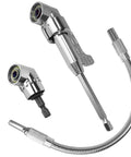 Flexible Drill Bit Extension and 105 Degree Right Angle Drill Adapters Kit, Three Piece Set With Short and Long Handles