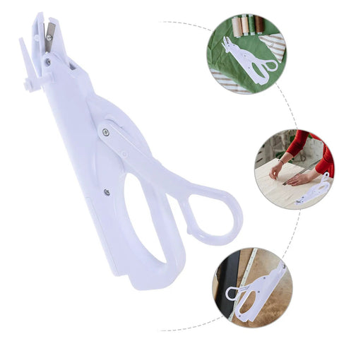 Electric Fabric Scissors Handheld Cutting Shears Cordless Multipurpose Sewing Tool For Quilting Tailor Work Portable White on a cutting surface.
