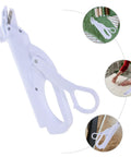 Cordless Electric Scissors For Fabric Cutting, Handheld Battery Powered Tailoring Shears With Adjustable Guide and Protective Cover in white.