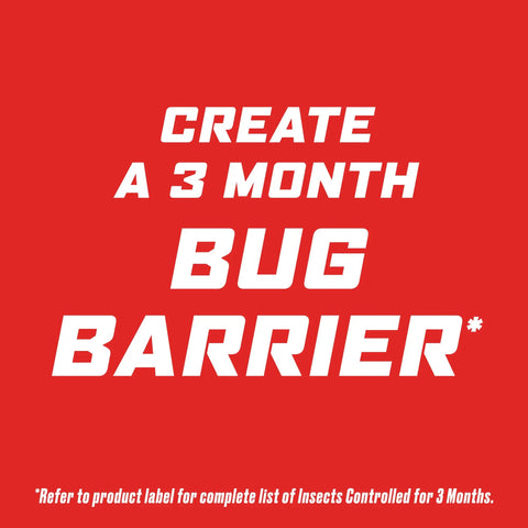 Create a 3 Month Bug Barrier message with red background from Outdoor Insect Killer Concentrate That Kills Ants, Spiders, Fleas And Ticks