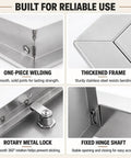 Built Tough Stainless Steel Drywall Access Door 28 By 28 Inch with one-piece welding, thickened frame, rotary lock, and fixed hinge.