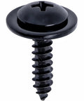 Close-up of one black screw from 50 Pack Fender Liner Screws For Honda Acura BMW Wheelhouse Splash Shield SEMS Phillips Truss Head Black E Coat Fasteners