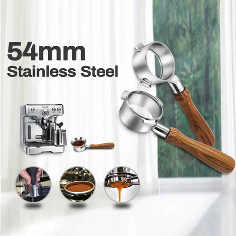 Bottomless 54mm Portafilter for Espresso Buffs, Naked Portafilter Fit For 8 Series Breville Machines And 54mm Baskets, wood handle