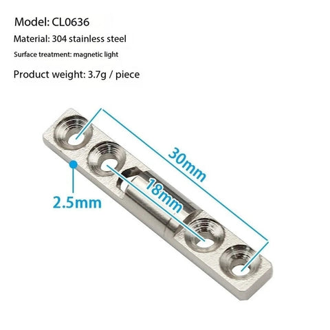 Front view of CL0636 damper hinge plate, 304 stainless steel with magnetic finish, 1 piece, Amazon.