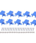 Blue mounting brackets set with screws and nuts for 12mm micro gear motors, front view (10 pcs)