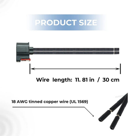 Three Pin Harness Side Connector Pigtail for Transmission Line Pressure Sensor with 11.8 in wire, showing product size.