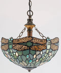 Sea Blue Stained Glass Dragonfly Tiffany Pendant Light Plug In 12 Inch Hanging Lamp with dragonfly design